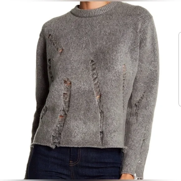 RD Style Destroyed Soft Charcoal Gray Crewneck Pullover Sweater - Picture 1 of 9